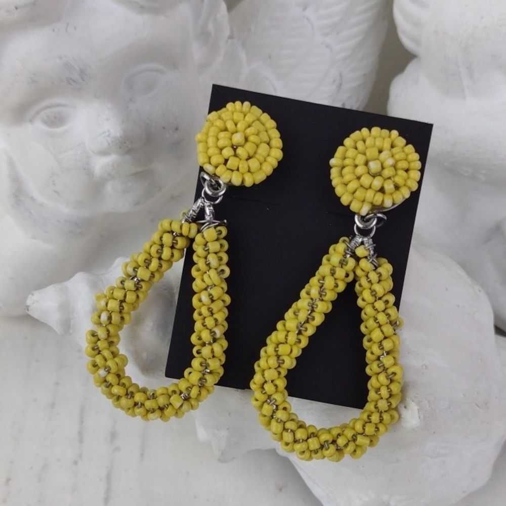 🌻3 For $15 VTG Style Yellow Beaded Post Drop Earrings